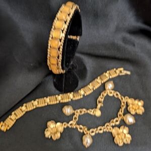 # Vintage Monet Gold Bracelet & Norma & Jean Charm & Stretch Stone Bracelets